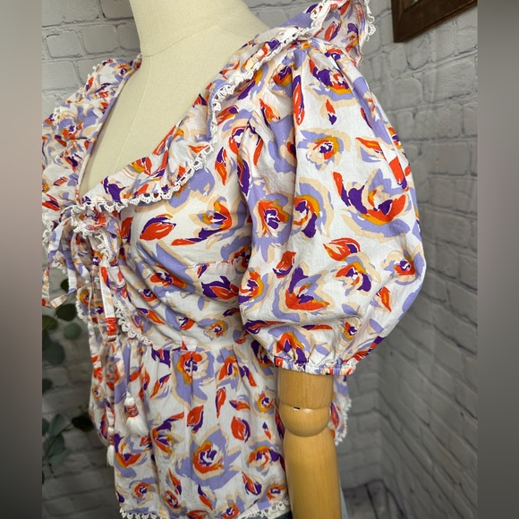 Anthropologie Mauve floral print with ruffles Blouse - Picture 3 of 6